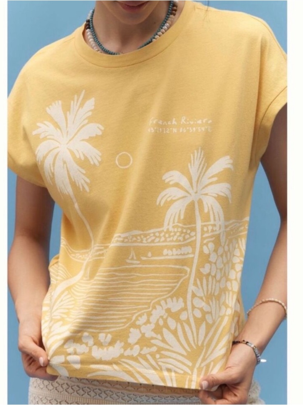 Wild Fever Studio x Anthropologie Edith Kurz French Riviera Graphic Tee Yellow